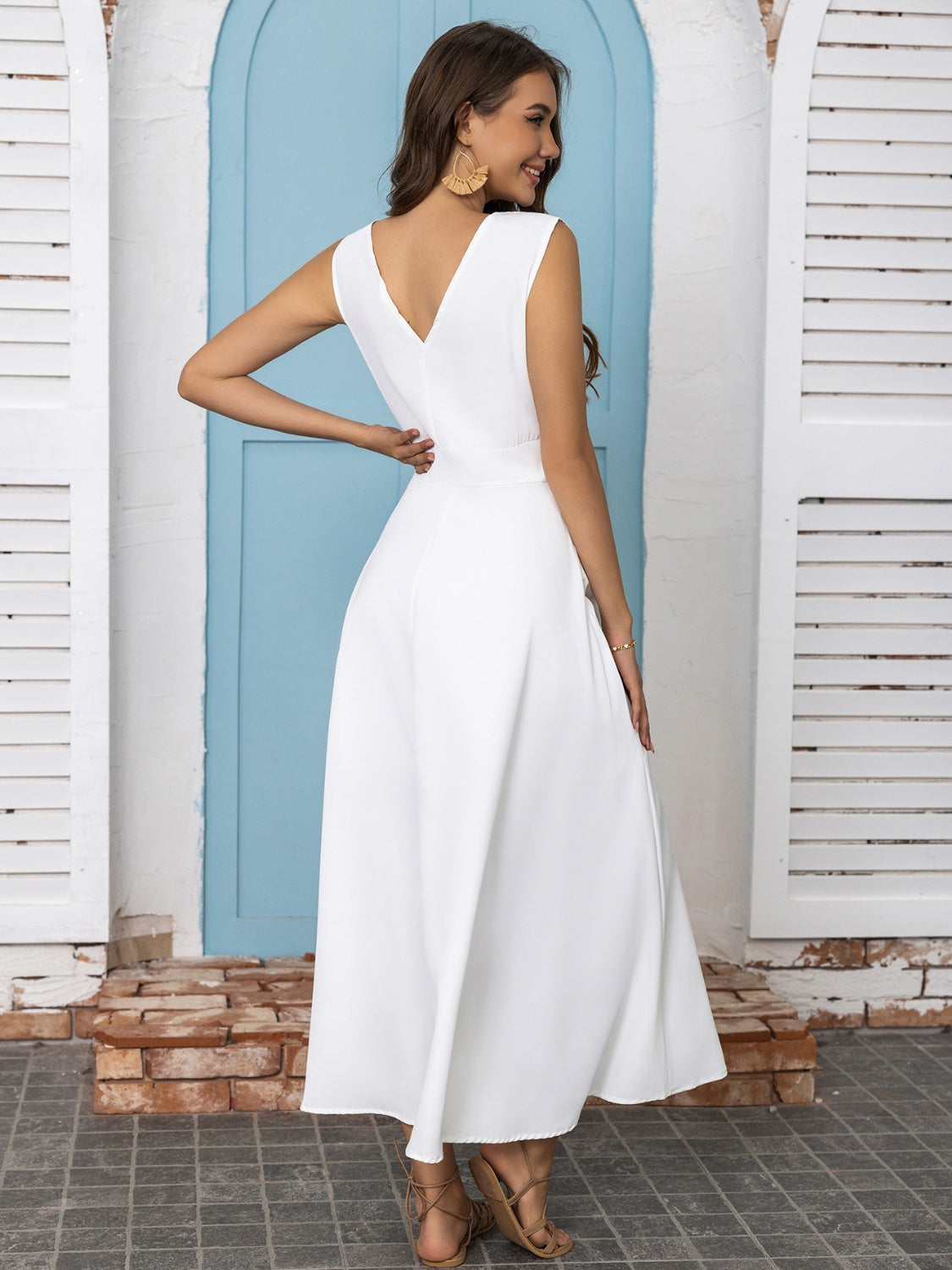 "Hailey" Slit V-Neck Sleeveless Midi Dress