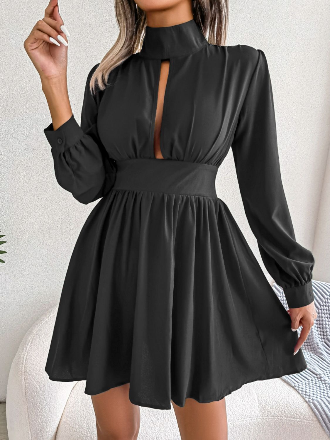 "Isabella" Turtleneck A-Line Mini Dress