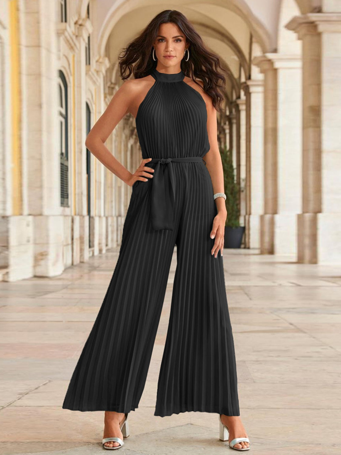 "Talia" Pleated Sleeveless Jumpsuit