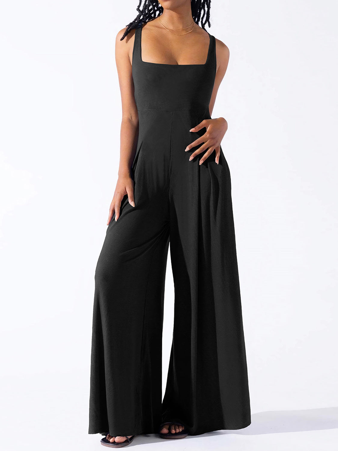 "Avery" Square Neck Wide Strap Jumpsuit