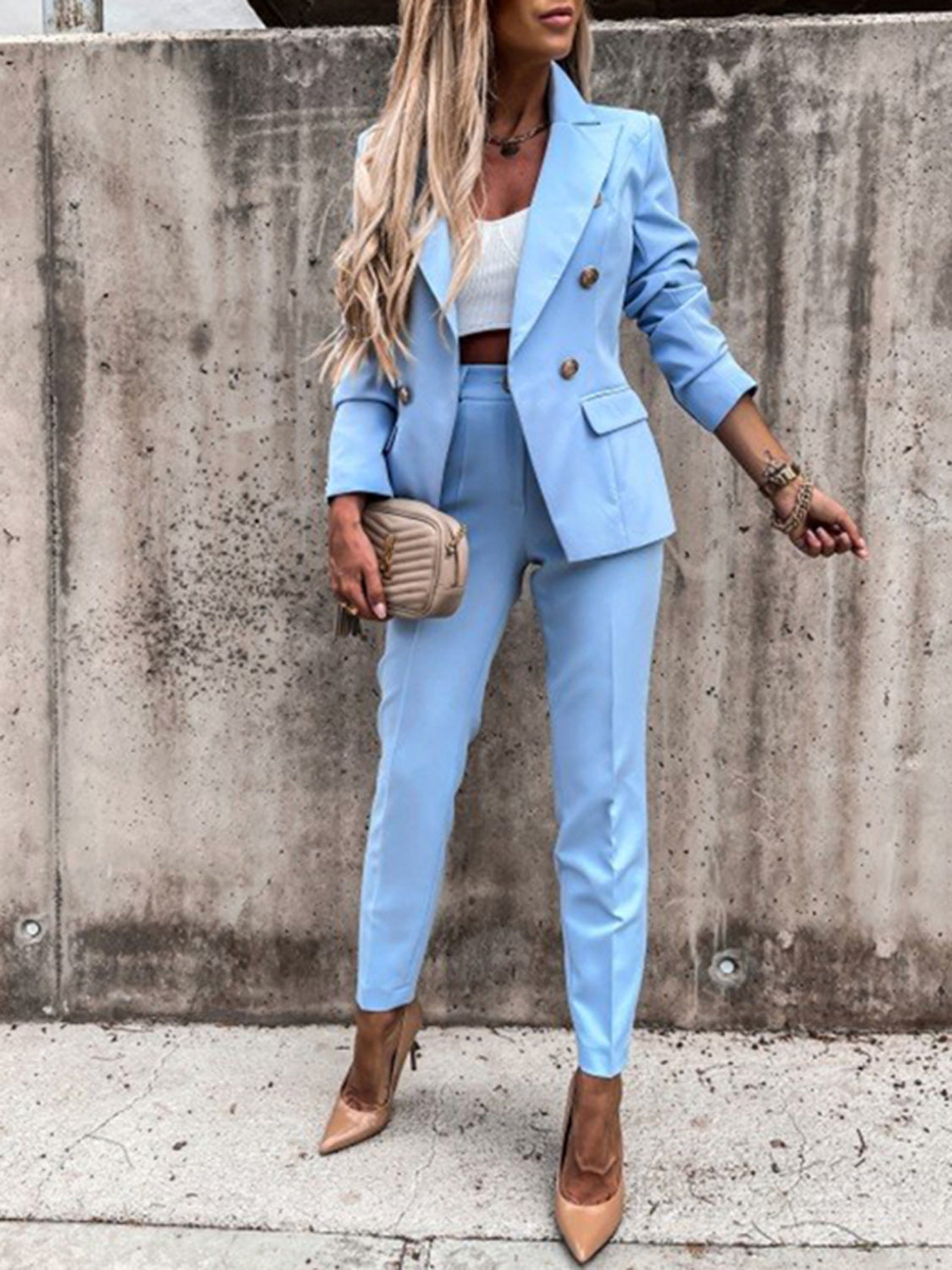 "Alina" Lapel Blazer and Pants Set