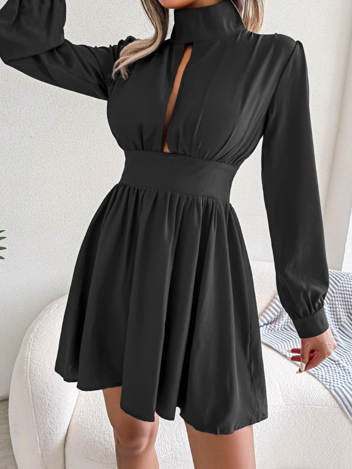 "Isabella" Turtleneck A-Line Mini Dress